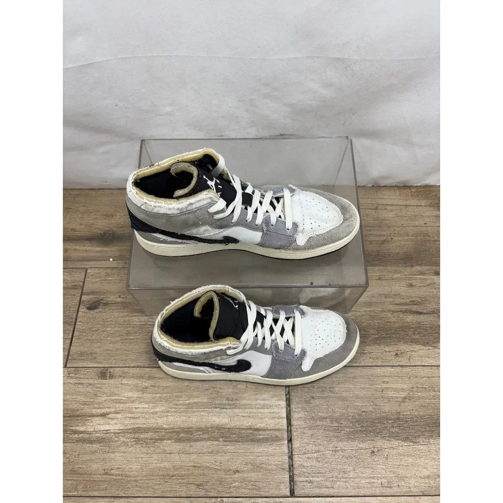 Air Jordan 1 Mid SE Craft Inside Out Youth Sneakers Size 7Y Gray Black White